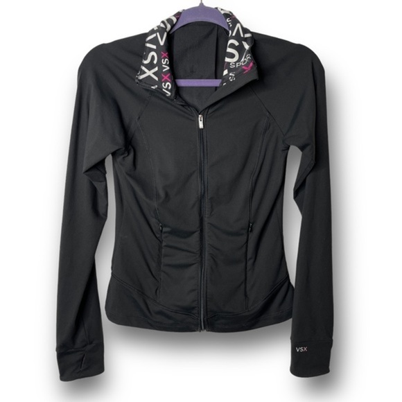 Victorias Secret VSX Size XS Black Pink Zip Up Athletic Mesh Inset Sweatshirt - Picture 1 of 15